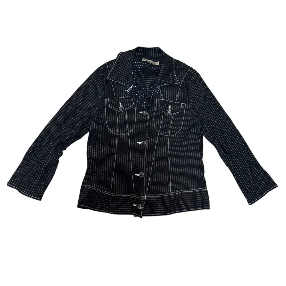 Y2K 90s Black‎ Button Up White Stitching Railroad Utility Stripes Western Grunge - Picture 5 of 11